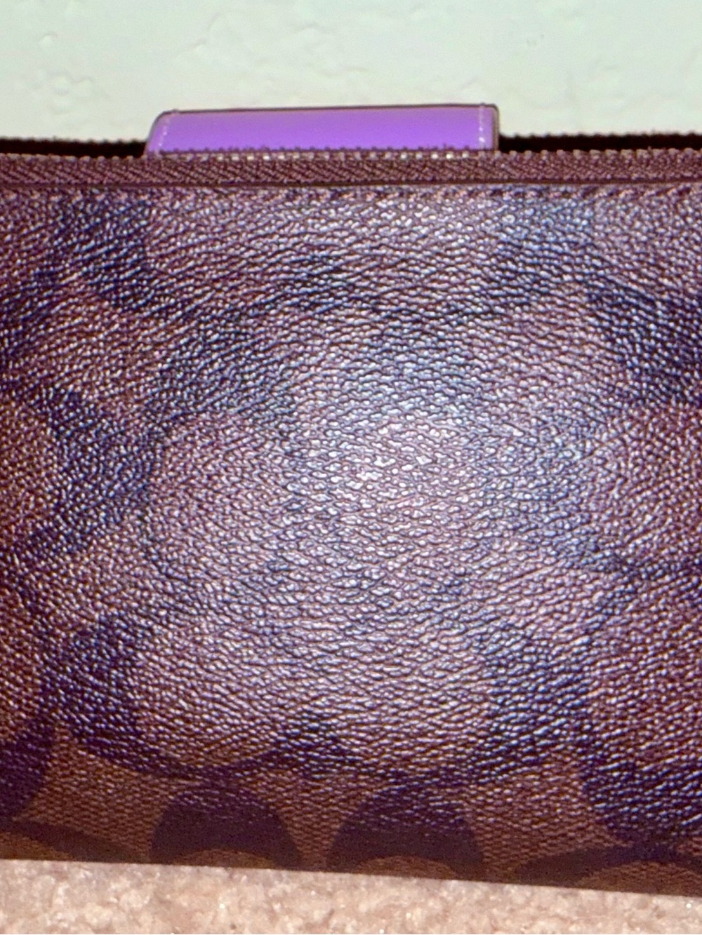 Coach Brown Signature Wallet with Purple Tab - Picture 3 of 5